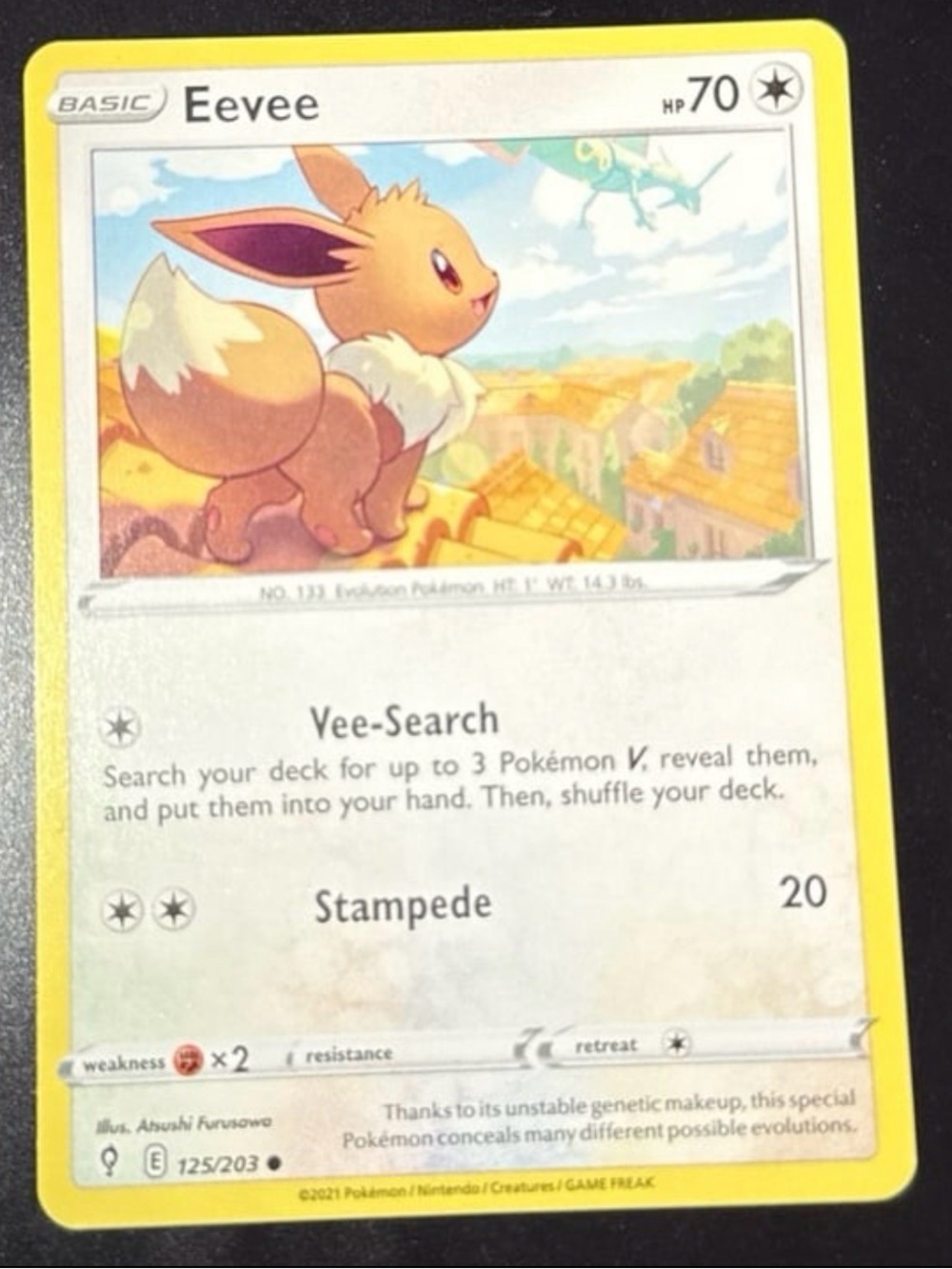Eevee 125/203 Rare Rayquaza Cameo 2021 released Roaring Skies XY collectible art